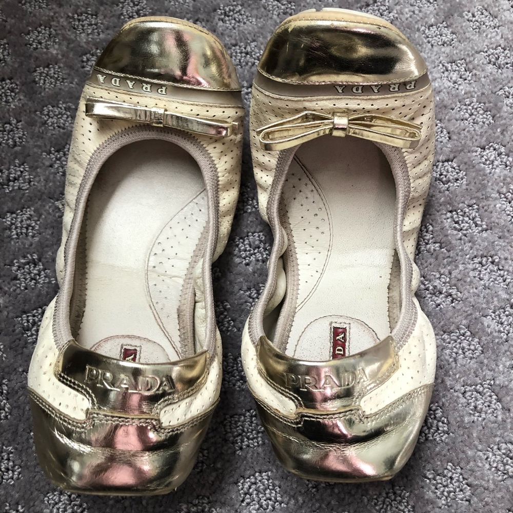 Prada foldable flats gold